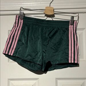 Edikted Women's Athletic Shorts in Dark Green with Pink Stripes